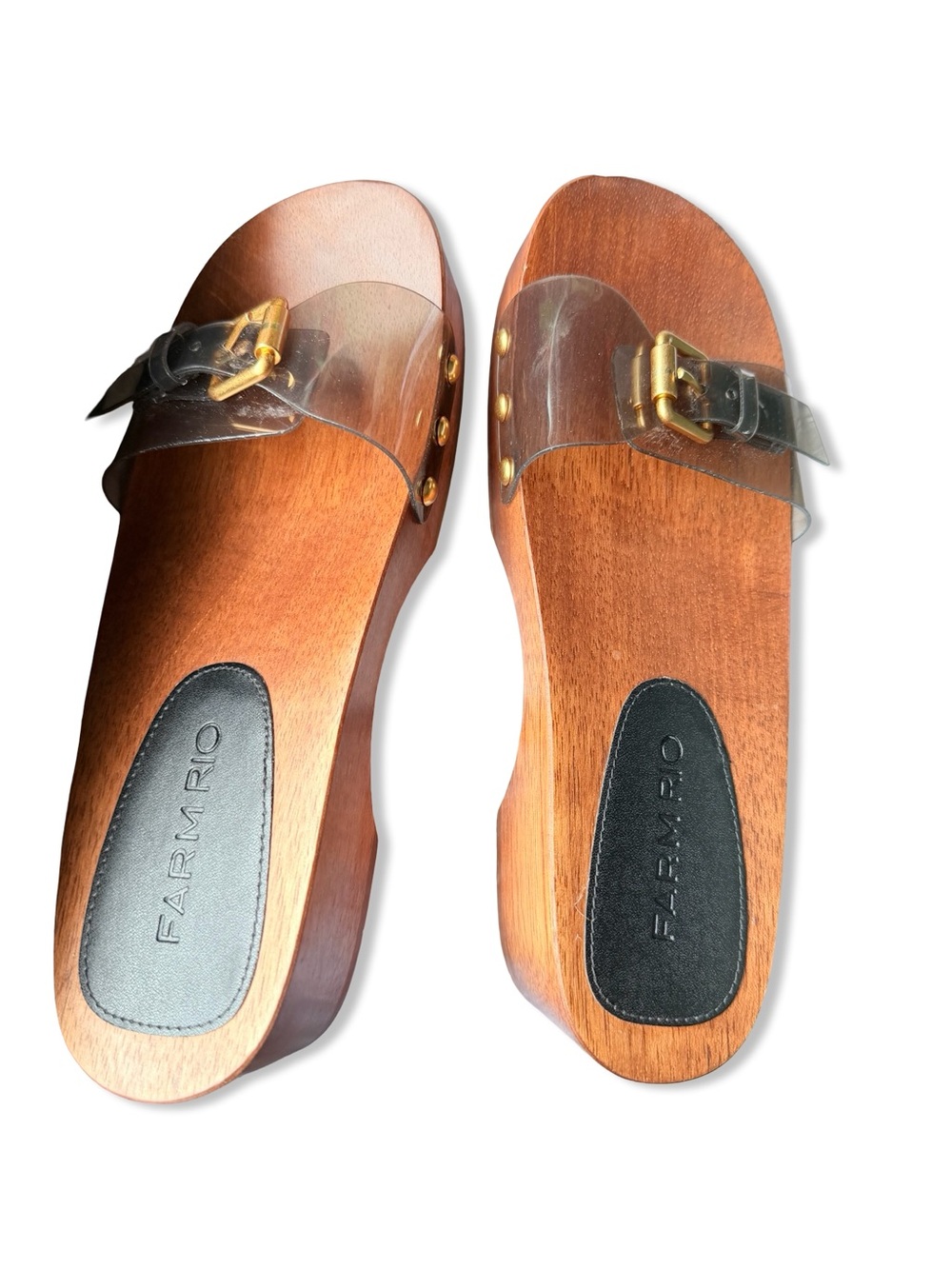 Farm Rio Jelly Clogs Black Clear Strap Wooden Slides sandals Revolve 6.5 - Picture 10 of 11